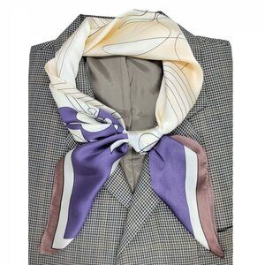 ✨Elegant Silky Square Scarf Floral Line Art White Purple Shawl Headband Bandana✨
